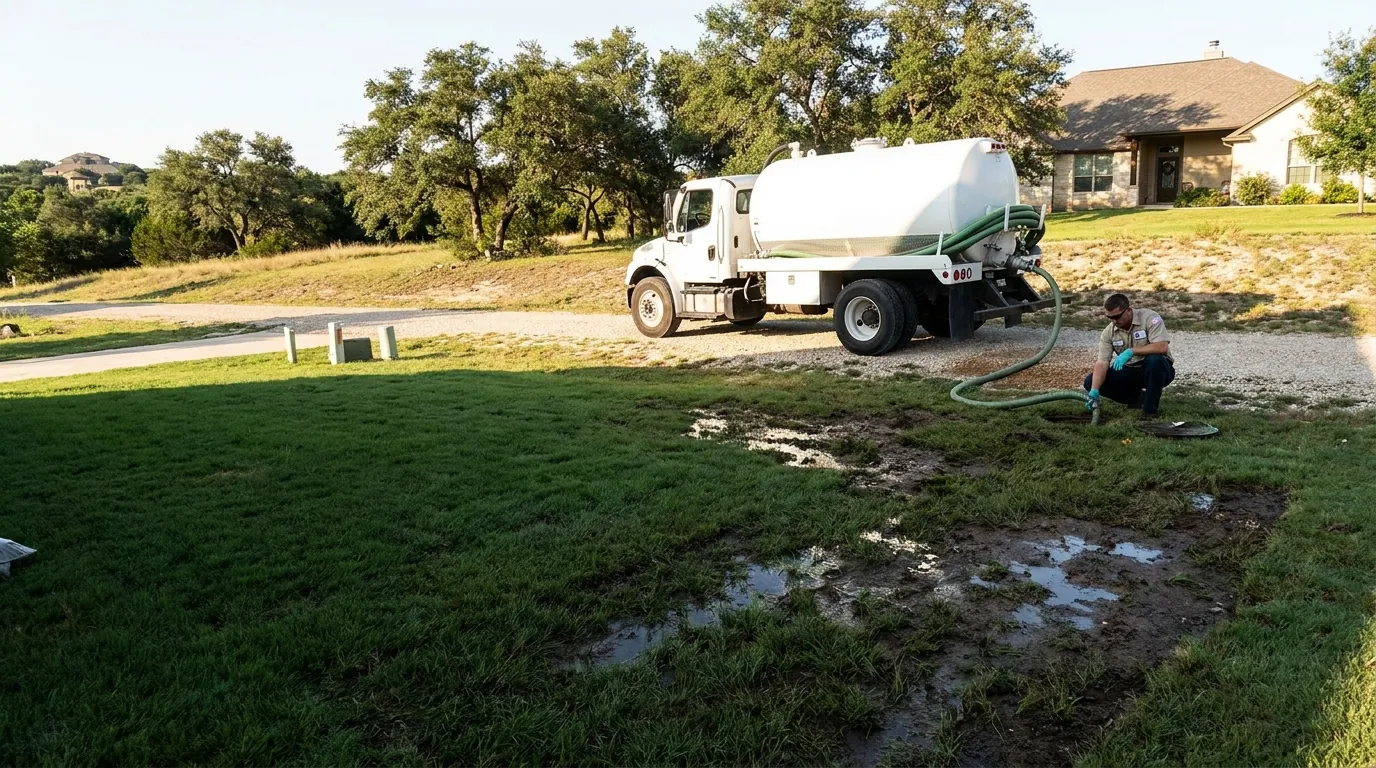 A saturated septic drain field in a New Braunfels yard